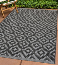 Load image into Gallery viewer, Anthracite Grey Weatherproof Geometric Outdoor Rug - Compass