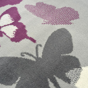 Grey With Purple and Cream Butterflies Area Rugs - Islay