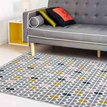 Load image into Gallery viewer, Grey, Pink and Yellow Retro Polka Dots Living Room Rug - Islay