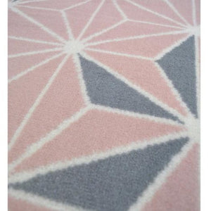 Retro Pink and Grey Geometric Living Room Rugs - Islay