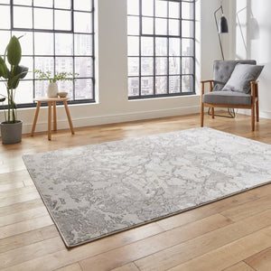 Grey and Ivory Metallic Abstract Area Rug - Lunar