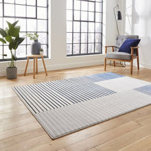 Load image into Gallery viewer, Navy and Grey Striped Metallic Area Rug - Lunar