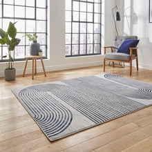 Load image into Gallery viewer, Navy and Grey Metallic Swirl Area Rug - Lunar