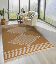 Load image into Gallery viewer, Gold Scandi Fringed Cotton Flatweave Rug - Azteca
