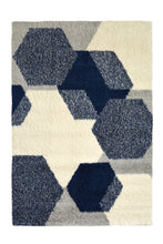 Load image into Gallery viewer, Navy and Grey Hexagon Microfibre Shaggy Rug - Brae