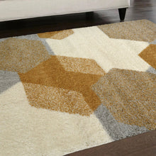 Load image into Gallery viewer, Yellow and Grey Hexagon Microfibre Shaggy Rug - Brae