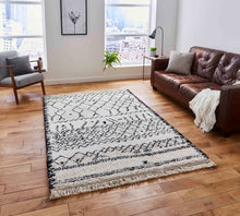 Load image into Gallery viewer, Black and White Moroccan Fringed Shaggy Rug -  Boho