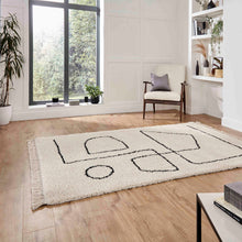 Load image into Gallery viewer, White and Black Art Deco Shaggy Rug -  Boho