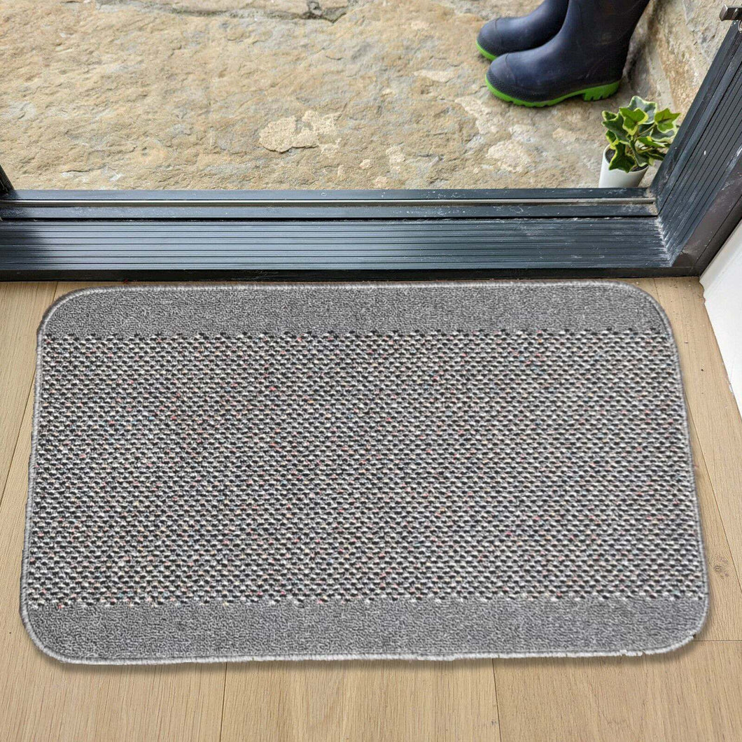 Grey Bordered Non Slip And Washable Kitchen Mats - Barrier