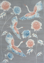 Load image into Gallery viewer, Grey with Red and Blue Bird Print Designer Area Rug - Dorsey