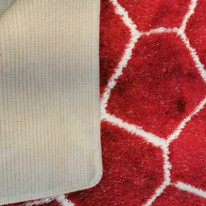Red Carved Non Slip Latex Washable Shaggy Rug - Smart
