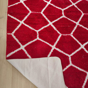 Red Carved Non Slip Latex Washable Shaggy Rug - Smart