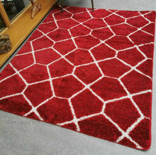 Load image into Gallery viewer, Red Carved Non Slip Latex Washable Shaggy Rug - Smart