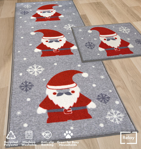 Grey Santa Gonks Christmas Runner & Doormat Set - Deco