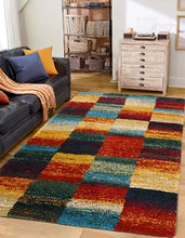 Load image into Gallery viewer, Vibrant Multicoloured Blocks Shaggy Rug - Bursa