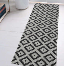 Load image into Gallery viewer, Grey Recycled Cotton Tribal Flatweave Rug - Regen