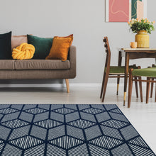 Load image into Gallery viewer, Navy Blue Hexagon Design Living Room Rug - Islay