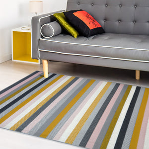 Ochre, Pink and Grey Striped Living Room Rug - Islay