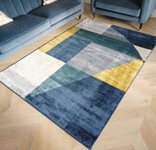 Load image into Gallery viewer, Navy Blue Retro Geometric Flatweave Area Rug - Bergen