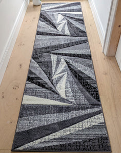 Grey Splinter Geometric Living Room Rug - Boston