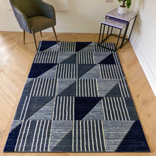 Load image into Gallery viewer, Navy Blue Long Geo Hall Runner Rug - Boston