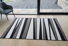 Load image into Gallery viewer, Black and Grey Reversible Striped Outdoor Rug - Capri