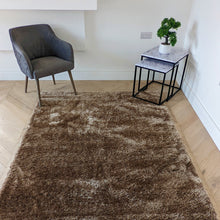 Load image into Gallery viewer, Latte Shimmering Polyester Shaggy Rug - Heavy Deco