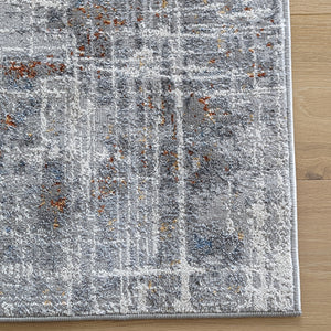 Grey and Terra Polyester Abstract Flatweave Rug - Orion