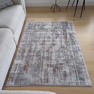 Grey and Terra Polyester Abstract Flatweave Rug - Orion