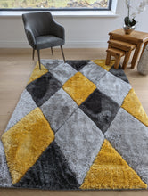 Load image into Gallery viewer, Mustard Yellow Carved Geometric Polyester Shaggy Rugs - Verge