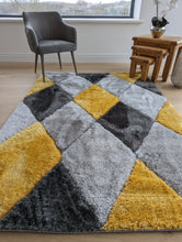 Load image into Gallery viewer, Mustard Yellow Carved Geometric Polyester Shaggy Rugs - Verge
