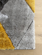 Load image into Gallery viewer, Mustard Yellow Carved Geometric Polyester Shaggy Rugs - Verge