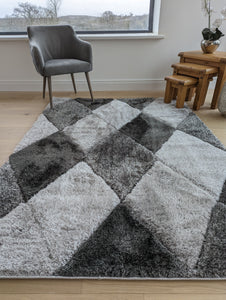 Grey Carved Geometric Polyester Shaggy Rugs - Verge