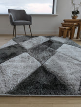 Load image into Gallery viewer, Grey Carved Geometric Polyester Shaggy Rugs - Verge