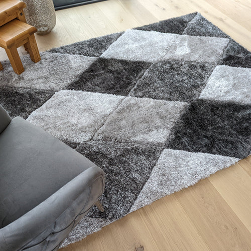 Grey Carved Geometric Polyester Shaggy Rugs - Verge