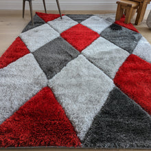 Load image into Gallery viewer, Red Non Shed Geometric Shaggy Rugs - Verge