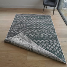 Load image into Gallery viewer, Green and Ivory Distressed Reversible Trellis Outdoor Rug - Capri