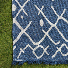 Load image into Gallery viewer, Navy Fringed Flatweave Outdoor Garden Rug - Casa
