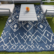Load image into Gallery viewer, Navy Fringed Flatweave Outdoor Garden Rug - Casa