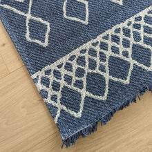 Load image into Gallery viewer, Navy Fringed Trellis Flatweave Outdoor Rug - Casa