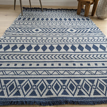 Load image into Gallery viewer, Scandi Navy Fringed Flatweave Outdoor Rug - Casa
