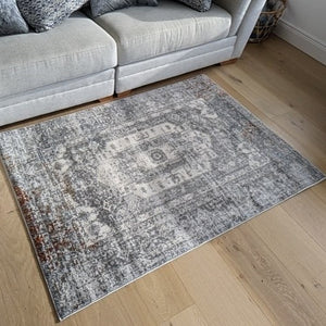 Grey Distressed Medallion Traditional Area Rug - Orion