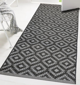 Anthracite Grey Weatherproof Geometric Outdoor Rug - Compass