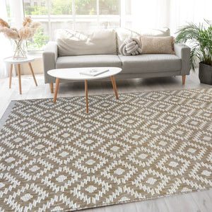 Natural Weatherproof Geometric Outdoor Rug - Compass