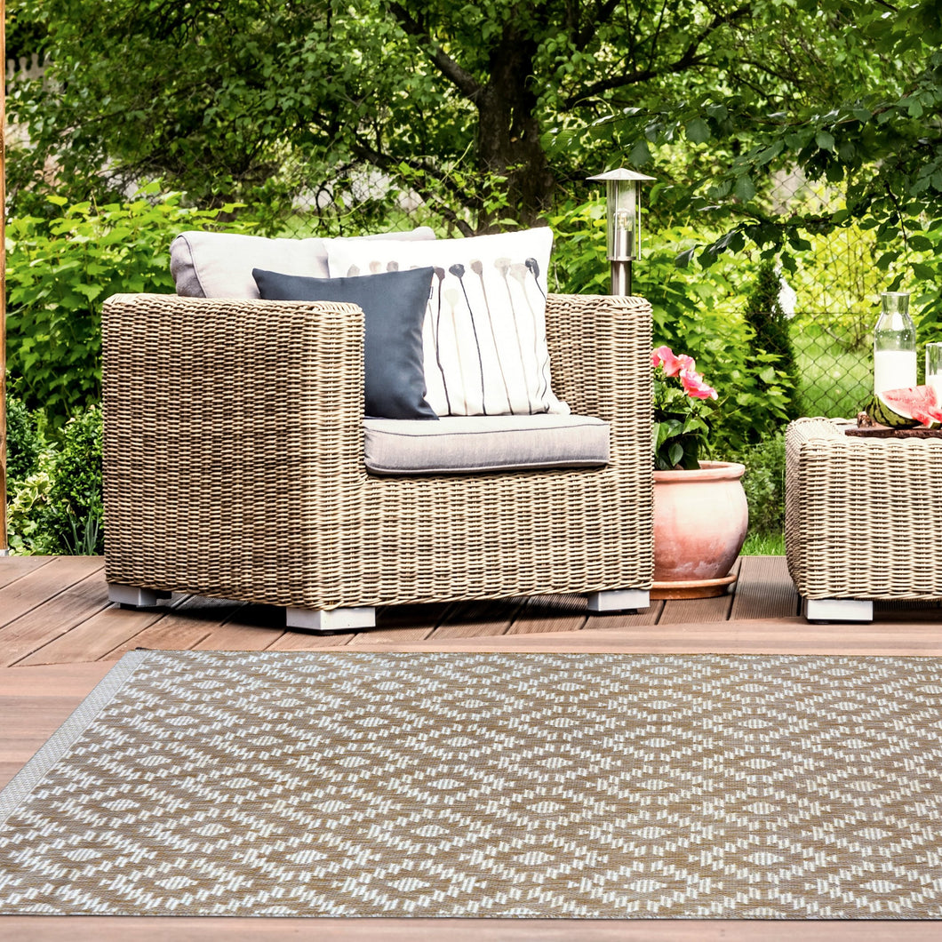 Natural Weatherproof Geometric Outdoor Rug - Compass