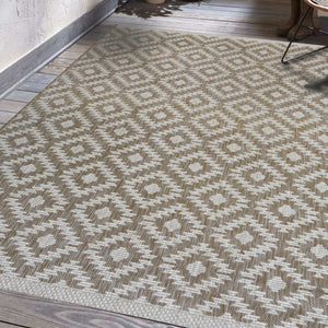 Natural Weatherproof Geometric Outdoor Rug - Compass