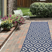 Load image into Gallery viewer, Navy Blue Weatherproof Geometric Outdoor Rug - Compass