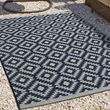 Load image into Gallery viewer, Navy Blue Weatherproof Geometric Outdoor Rug - Compass