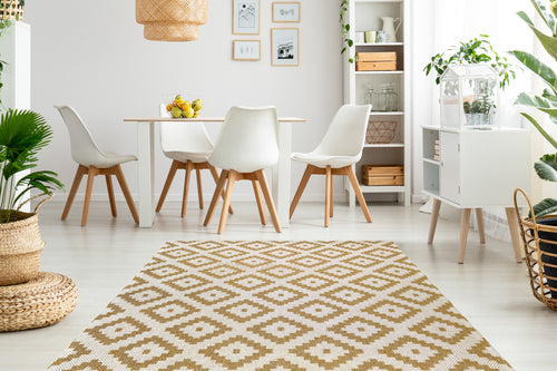 Yellow Cotton Geometric Flatweave Rug - Regen