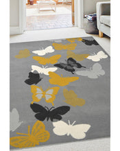 Load image into Gallery viewer, Grey and Ochre Butterfly Print Living Room Rugs - Islay